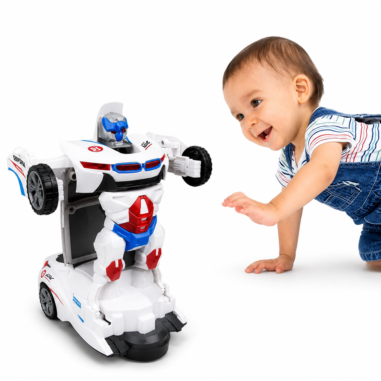 2-in-1 transforming robot car toy that automatically converts from a sports car into a robot for kids.