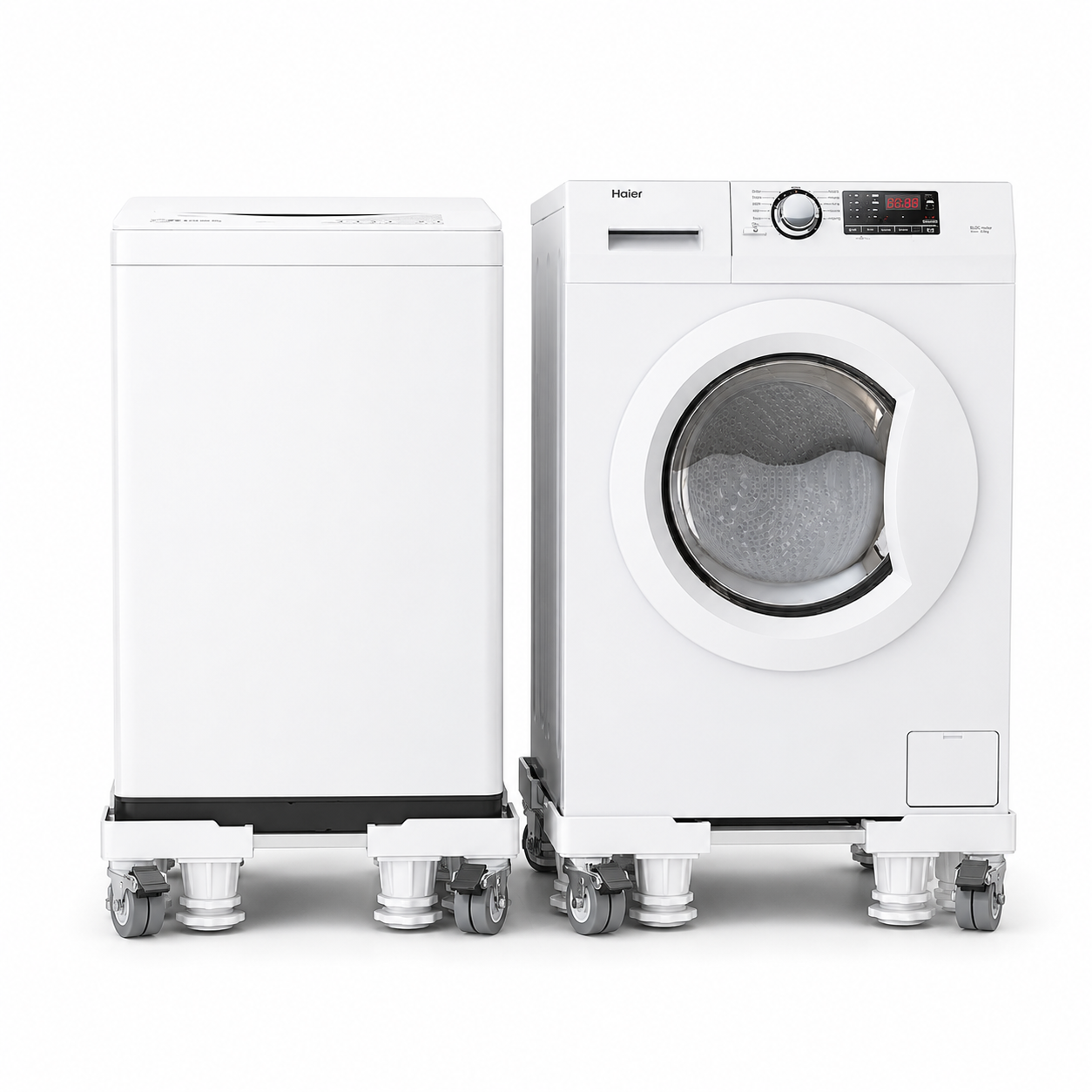 Adjustable Washing Machine and Refrigerator Stand with Lockable Wheels for Home Appliances