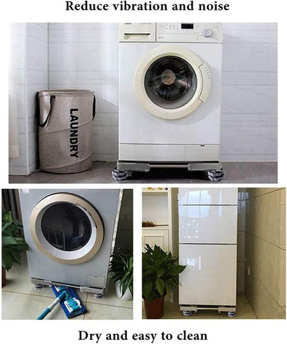 Adjustable Washing Machine and Refrigerator Stand with Lockable Wheels for Home Appliances