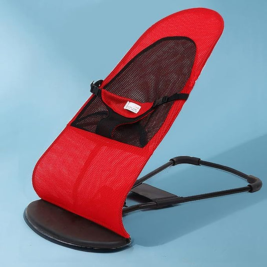 Adjustable foldable baby bouncer chair with breathable mesh fabric and three reclining positions for infants.