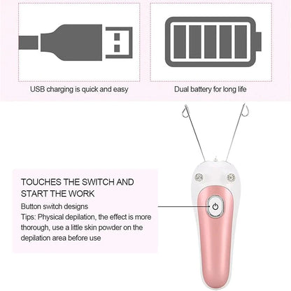 Electric Facial Threading Hair Remover Rechargeable Portable Face Hair Removal Device for Women