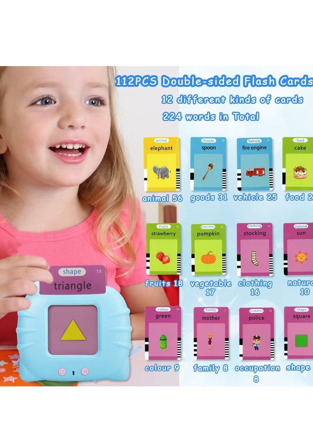 Talking Flash Cards for Kids with 112 Learning Cards and 224 Sight Words
