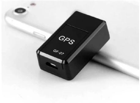 Mini GPS Tracker GF-07 with magnetic mounting, real-time tracking, rechargeable battery, and compact portable design.
