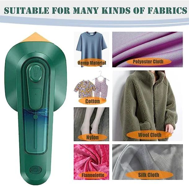 Portable mini handheld steam iron with titanium soleplate and compact design for home and travel use.