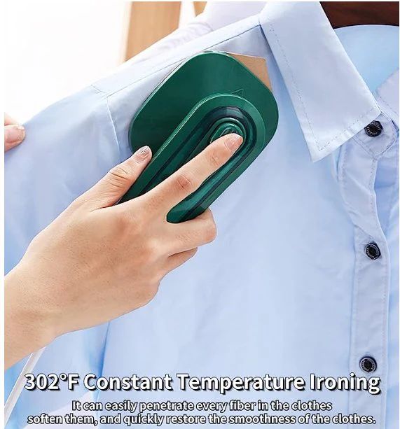 Portable mini handheld steam iron with titanium soleplate and compact design for home and travel use.