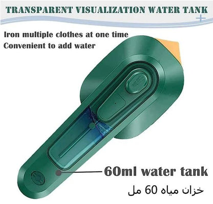 Portable mini handheld steam iron with titanium soleplate and compact design for home and travel use.